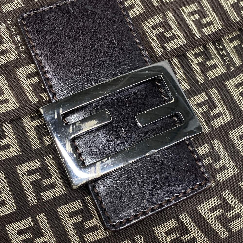 Fendi Zucchino Kamse Pochette Shoulder Bag 8BT075 Dark Brown Beige Jacquard - Picture 13 of 15
